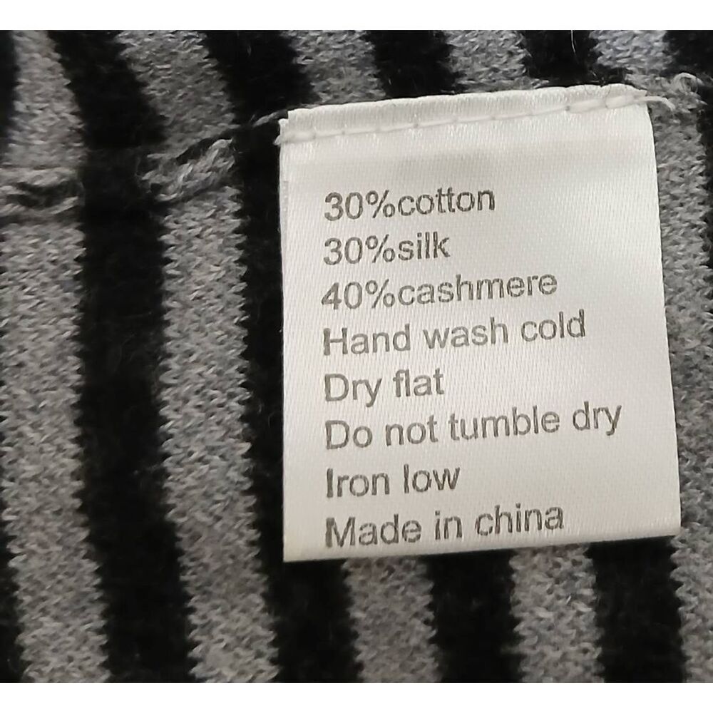 Simple laguna womens medium sweater silk cashmere  stripe gray black preppy - Picture 8 of 9